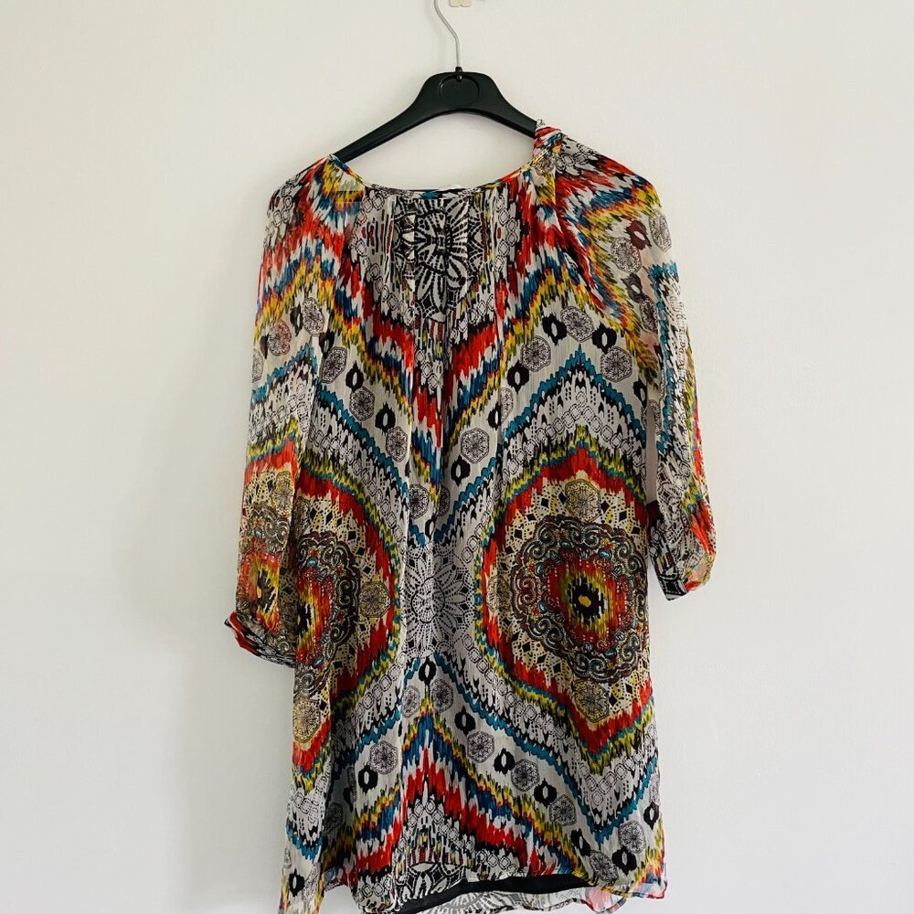 Lavender Brown Woman Colorful Long Sleeve Dress Size M - Picture 5 of 5